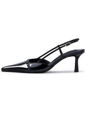 Women's Black Patent2 Kitten Heels with Bow Pointed Close Toe Pumps Dress Party